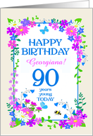 Custom Name or Relation 90th Birthday with Pretty Floral Border card