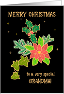 For Grandma Merry Christmas With Poinsettia and Holly card