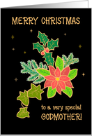 For Godmother Merry Christmas With Poinsettia and Holly card