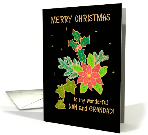 For Nan and Grandad Merry Christmas With Poinsettia and Holly card