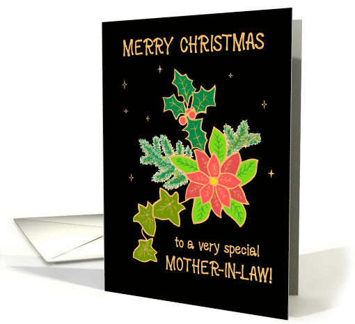 For Mother in Law Merry Christmas With Poinsettia and Holly card