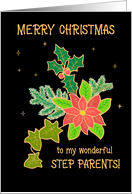 For Step Parents Merry Christmas With Poinsettia and Holly card