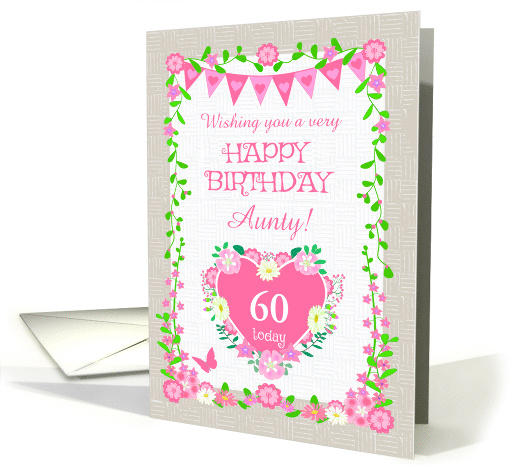 Custom Age for Aunty With Bunting and Pink Flowers card (1890744)