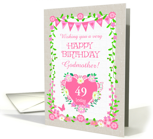 Custom Age For Godmother With Bunting and Pink Flowers card (1890982)