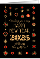 New Year 2025 with Gold Colored and Red Ornaments on Black card
