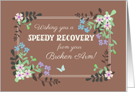 Get Well from Broken Arm with Floral Border on Mocha Background card