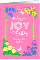 Custom Name Easter Joy With Spring Flowers and Butterflies card
