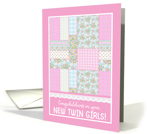 New Twin Girls Congratulations with Faux Patchwork and... (1915214)
