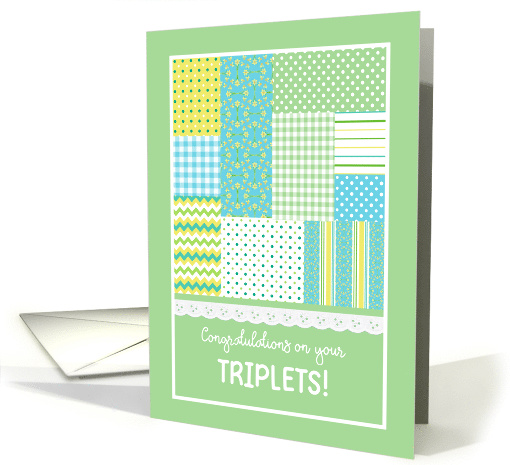 New Triplets Congratulations with Faux Patchwork and Lace Design card