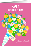 Custom Name Mother’s Day Greeting Bouquet of Flowers on Pink card