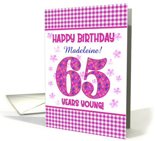 Custom Name Pretty Pink Floral 65th Birthday card (1932416)