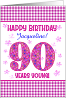 Custom Name Pretty Pink Floral 90th Birthday card