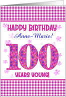 Custom Name Pretty Pink Floral 100th Birthday card