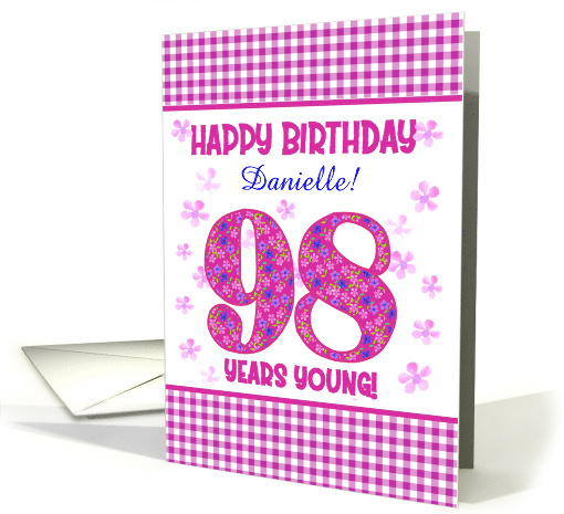 Custom Name Pretty Pink Floral 98th Birthday card (1932554)