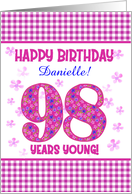 Custom Name Pretty Pink Floral 98th Birthday card