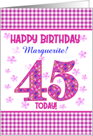Custom Name Pretty Pink Floral 45th Birthday card