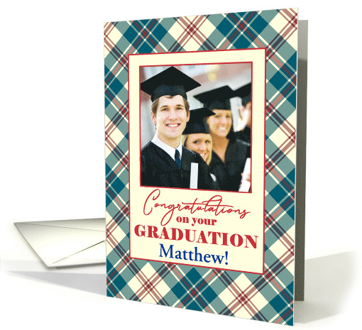 Custom Name and Photo Graduation Congratulations Plaid Border card