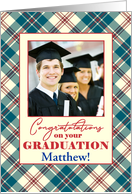 Custom Name and Photo Graduation Congratulations Plaid Border card