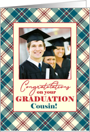 For Cousin Add a Photo Graduation Congratulations Plaid Border card