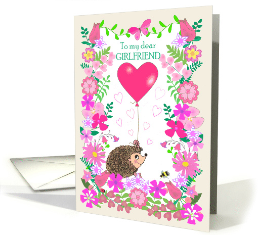 For Girlfriend Valentine with Cute Hedgehog Holding Pink... (1961094)