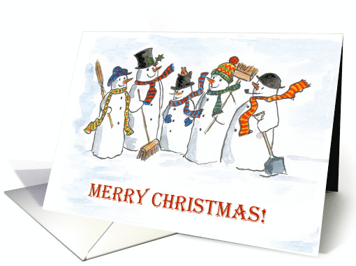 Christmas Snowmen with Brooms and Shovels card (533925)