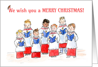 Christmas Choirboys and a Robin Singing a Christmas Carol card