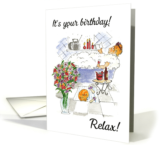 Woman Relaxing in Bath with Wine for Birthday card (535477)