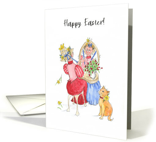 Easter Bonnet Fun Greeting with Cat Blank Inside card (536063)