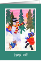 Christmas Greeting in French with Snowman Blank Inside card