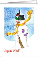 Christmas Snowman with Robin French Language Blank Inside card