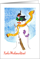 Christmas Snowman and Robin German Language Greeting card