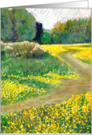 Greetings with Painting of Fields of Buttercups card