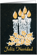 Christmas Candles and Holly with Spanish Greeting Blank Inside card