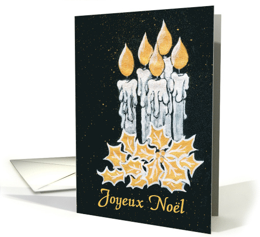 Christmas Candles and Holly with French Greeting Blank Inside card