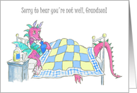 For Grandson Get Well Fun Purple Dragon in Bed Feeling Poorly card