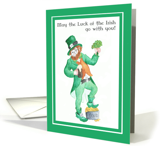 St Patrick's Day Good Luck with Leprechaun Shamrocks and Gold card