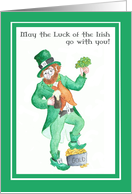 St Patrick’s Day Good Luck with Leprechaun Shamrocks and Gold card