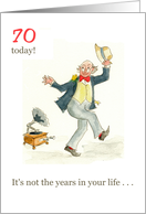 70th Birthday with Man Dancing to Old-fashioned Gramophone card