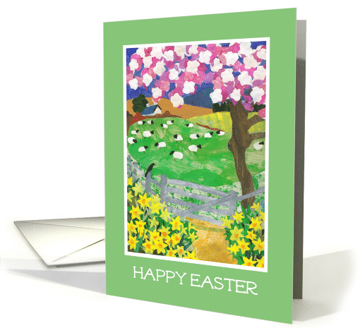 Easter Greetings with Spring Landscape and Sheep card (589477)