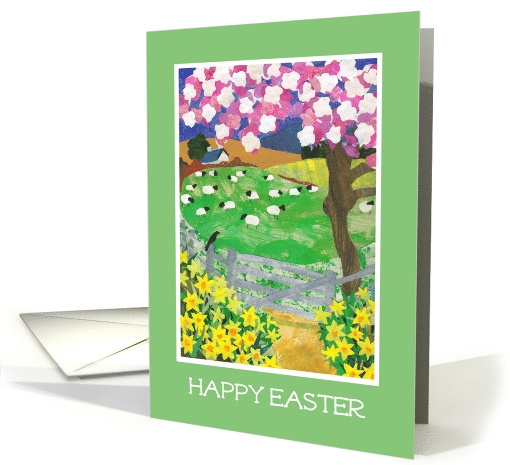 Easter Greetings with Spring Landscape and Sheep card (589477)