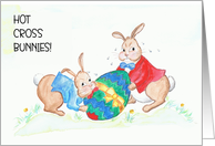 Fun Easter Greeting With Cute Easter Bunnies with Easter Egg card