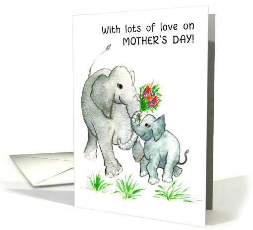 Mother's Day Baby Elephant with Bouquet of Flowers card (606724)