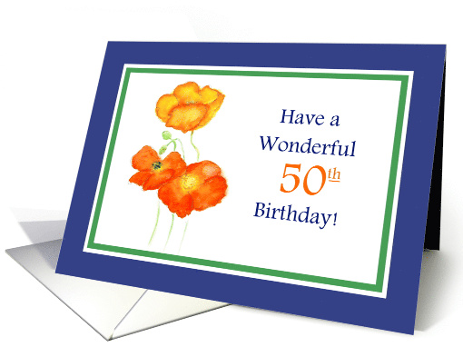 50th Birthday Orange Icelandic Poppies Blank Inside card (612023)