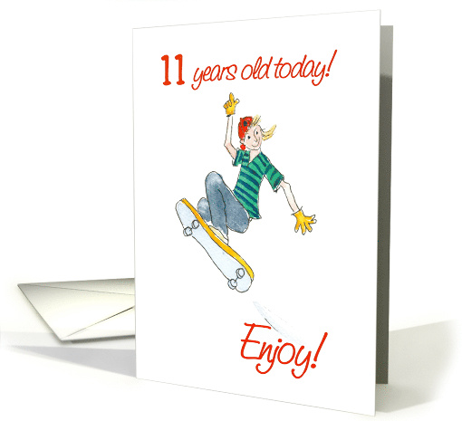 11th Birthday for Teens and Tweens with Boy Skateboarding card