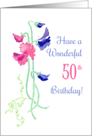 50th Birthday with Pink and Blue Sweet Peas card