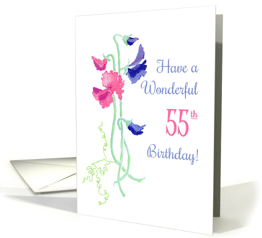 55th Birthday with Pink and Blue Sweet Peas card (612688)