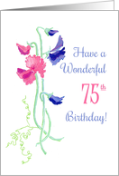 75th Birthday with Pink and Blue Sweet Peas card
