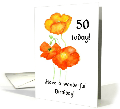 50th Birthday Orange Icelandic Poppies Blank Inside card (612730)