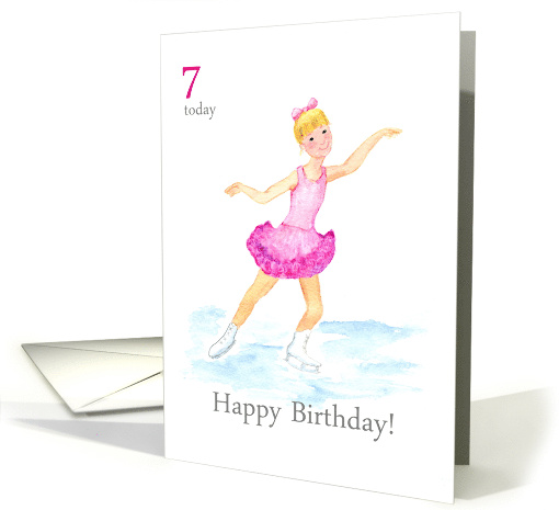 7th Birthday Greetings with Young Girl Ice Skating card (617503)