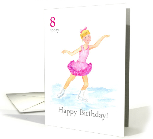 8th Birthday Greetings with Young Girl Ice Skating card (617505)